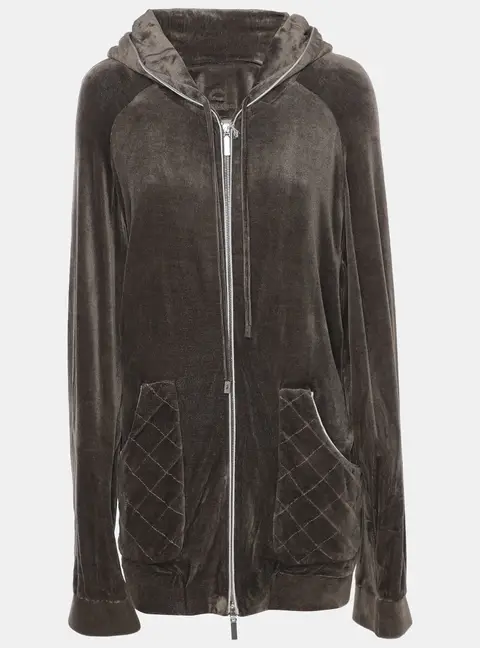 Voyage by Marina Rinaldi Grey Velvet Drawstring Hoodie Jacket L