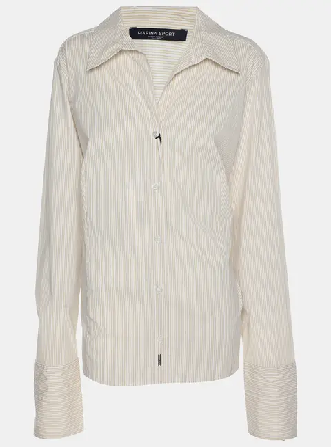 Marina Sport by Marina Rinaldi Beige Stripe Cotton Blend Long Sleeve Shirt L