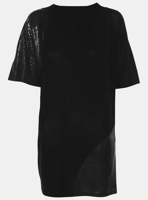 Marina Rinaldi Black Stretch Knit Sequin Neck Tie Top S