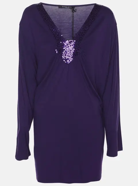 Marina Sport by Marina Rinaldi Purple Jersey Sequin Embellished V Neck Top XL