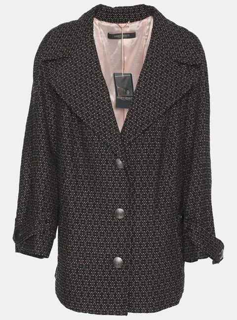 Marina Rinaldi Black/Pink Patterned Jacquard Knit Single Breasted Blazer L