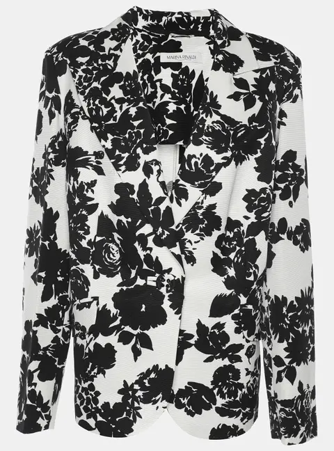Marina Rinaldi Black/White Ottoman Print Single Breasted Blazer L