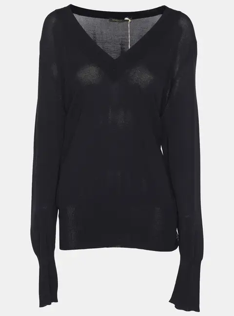 Marina Rinaldi Navy Blue Stretch Knit V Neck Sweater L