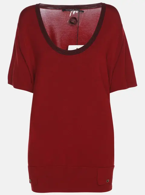 Marina Sport by Marina Rinaldi Red Stretch Knit Scoop Knit Short Sleeve Sweater XL
