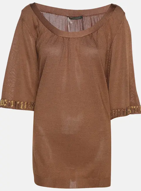 Marina Rinaldi Brown Stretch Knit 3/4 Sleeve Sweater XL
