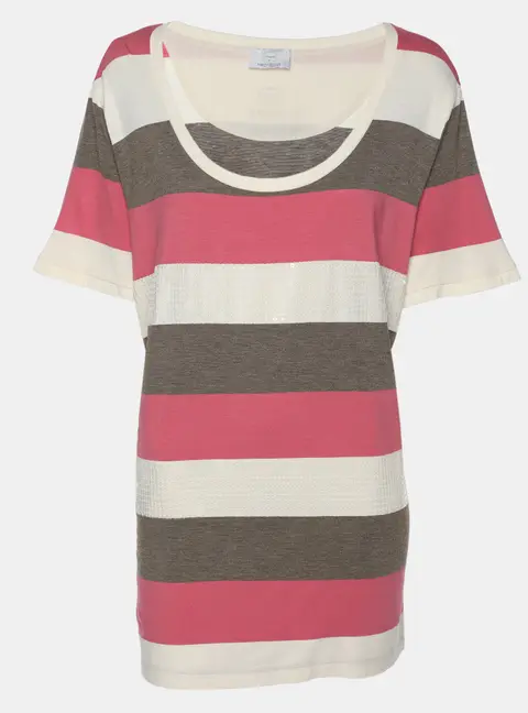 Voyage by Marina Rinaldi Muticolor Striped Cotton Sequin Top L