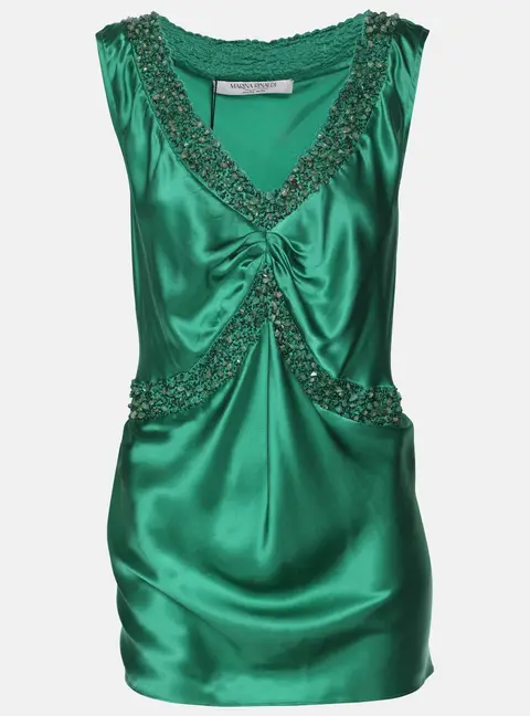 Marina Rinaldi Green Silk Embellished Top L
