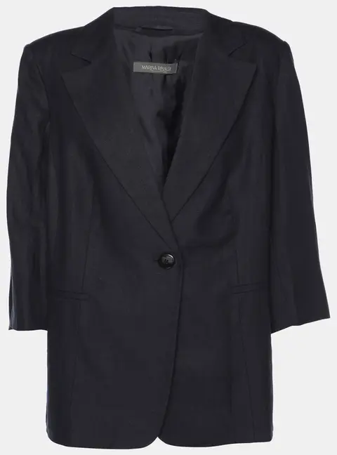 Marina Rinaldi Navy Blue Linen Single Breasted Blazer L