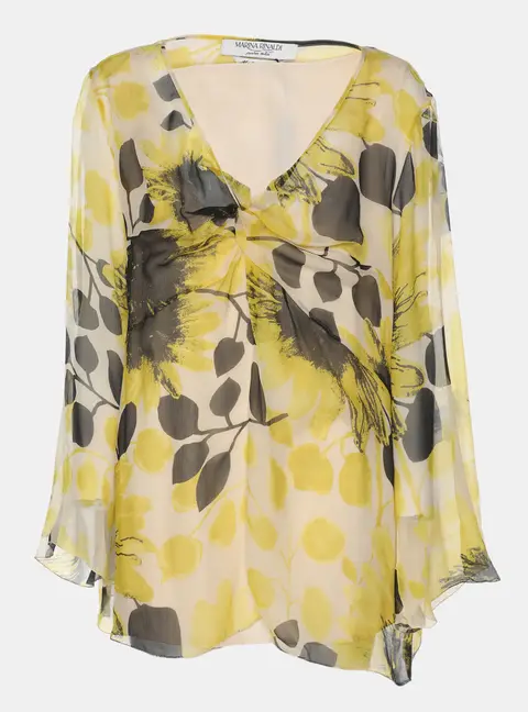 Marina Rinaldi Yello/Black Sunflower Print Chiffon Blouse L