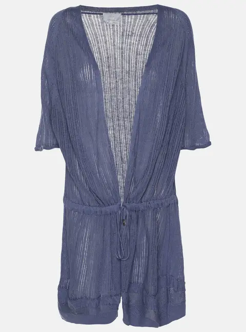 Voyage by Marina Rinaldi Blue Linen Knit Belted Cardigan L