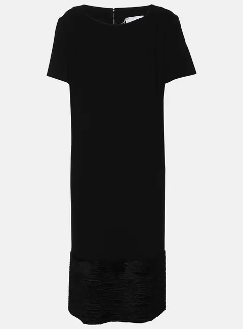 Voyage by Marina Rinaldi Black Crepe Pleated Neck Midi Dress L