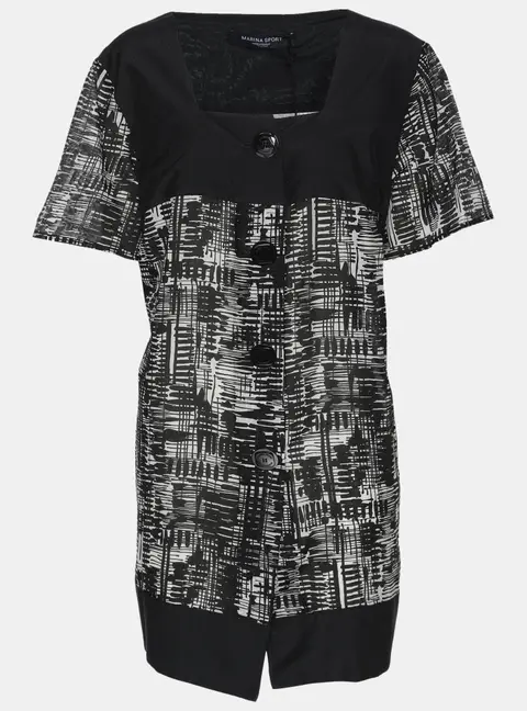 Marina Sport by Marina Rinaldi Black/White Chiffon Square Neck Top L