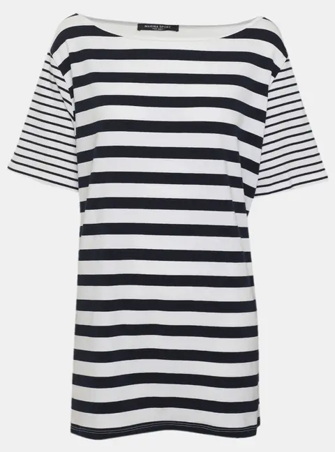 Marina Sport by Marina Rinaldi White/Navy Stripe Jersey Top L