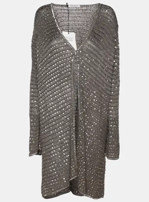 Marina Rinaldi Grey Knit Sequins Long Sleeve Cardigan L