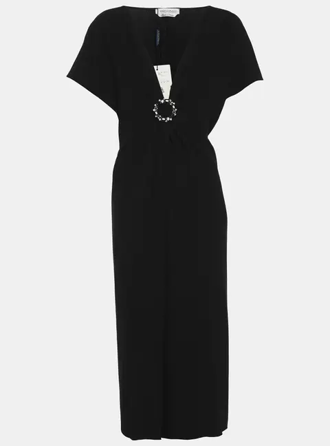 Marina Rinaldi Black Crepe Embellished Dress L