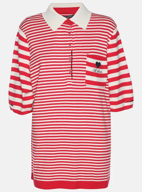 Marina Sport by Marina Rinaldi Red/White Striped Knit Polo T-Shirt XL