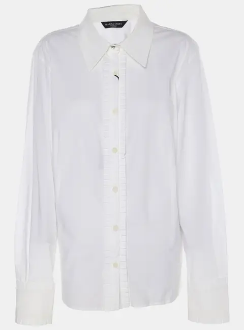 Marina Sport by Marina Rinaldi White Stretch Cotton Pleated Front Long Sleeve Shirt L