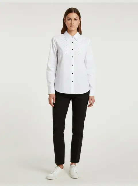 Marina Rinaldi White Stretch Cotton Long Sleeve Shirt L