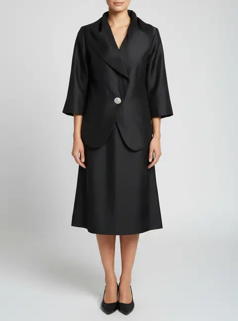Marina Rinaldi Black Silk Skirt Top and Skirt Set L