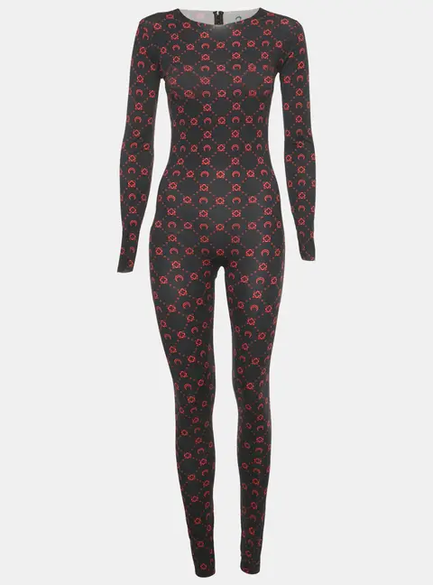 Marine Serre Black Printed Jersey Long Sleeve Jumpsuit L