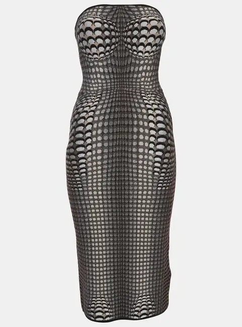 Marine Serre Brown Stretch Jacquard Moon Tube Midi Dress S