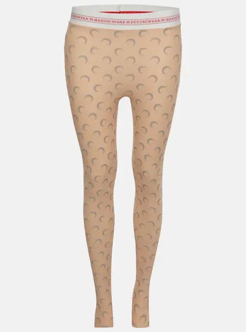 Marine Serre Beige Crescent Moon Print Technical Jersey Stirrup Leggings S