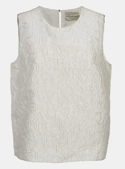 Mary Katrantzou Off-White Alphabet Jacquard Crepe Sleeveless Top L