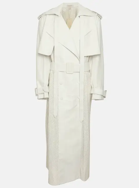 Materiel White Perforated Faux Leather Belted Trench Coat M
