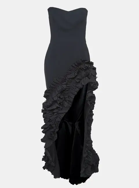 Maticevski Black Crepe Ruffled Asymmetric Gown M