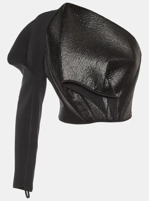Maticevski Black Crepe Regiment One Shoulder Crop Top M