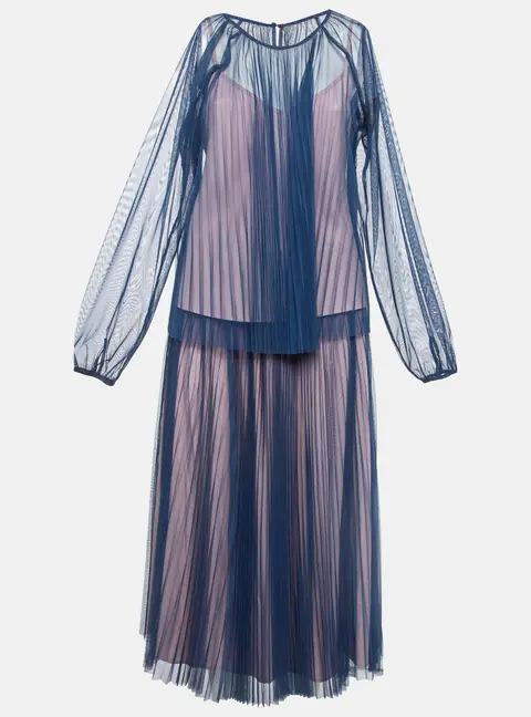 Max & Co. Blue Plisse Tulle Sheer Top and Skirt Set M