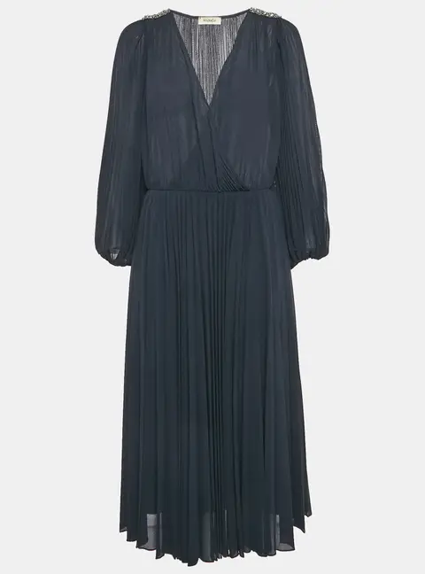 Max & Co. Navy Blue Plisse Embellished Midi Dress L