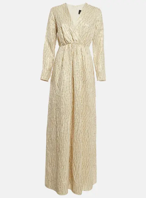 Max Mara Cream Brocade Fil-Coupe Zeda Maxi Dress S