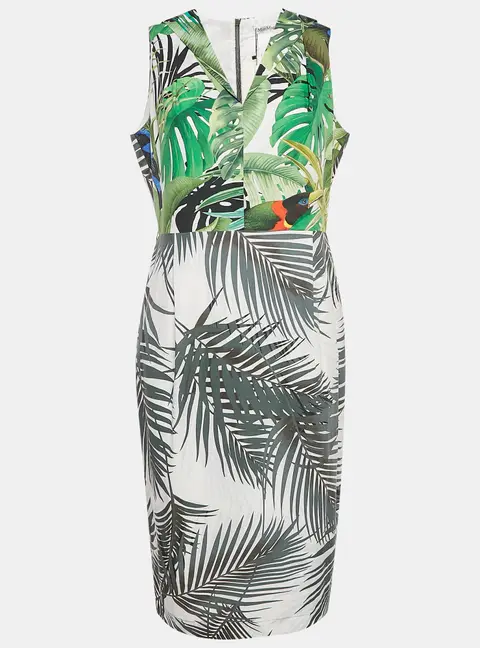 Max Mara Green Tropical Print Cotton Sleeveless Midi Dress L