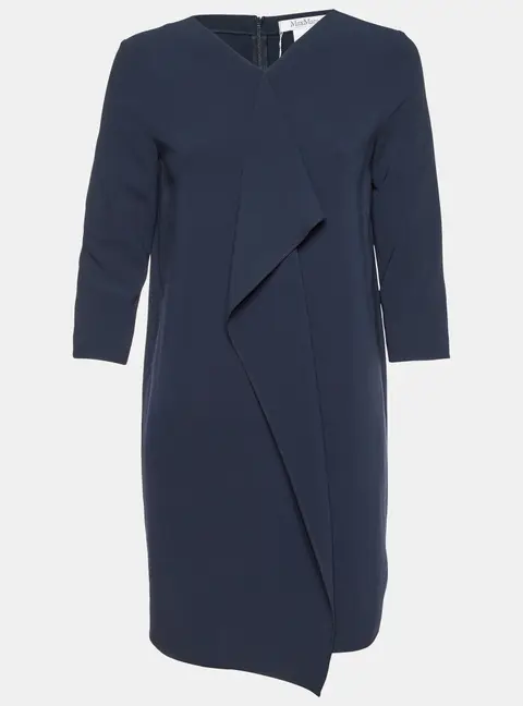 Max Mara Navy Blue Crepe Bocca Faux Wrap Dress S