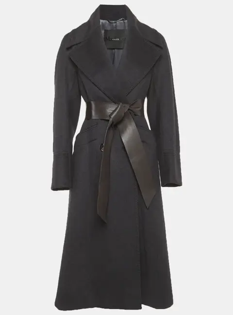 Max Mara Atelier Black Wool Blend Long Double Breasted Coat S