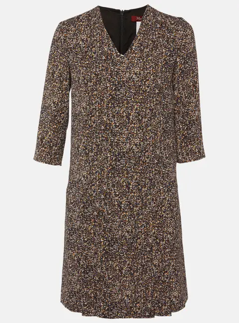 Max Mara Studio Brown Printed Crepe V-Neck Dress S