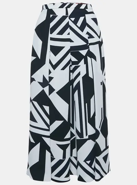 Max Mara Studio Navy Blue Printed Crepe Pleated Midi Skirt S