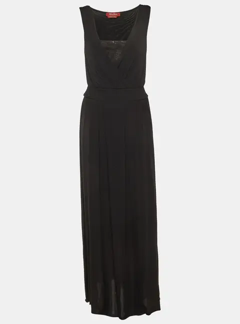 Max Mara Studio Black Jersey & Lace trim Sleeveless Maxi Dress S