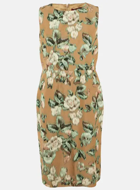Max Mara Studio Brown Printed Cotton Blend Midi Dress XL