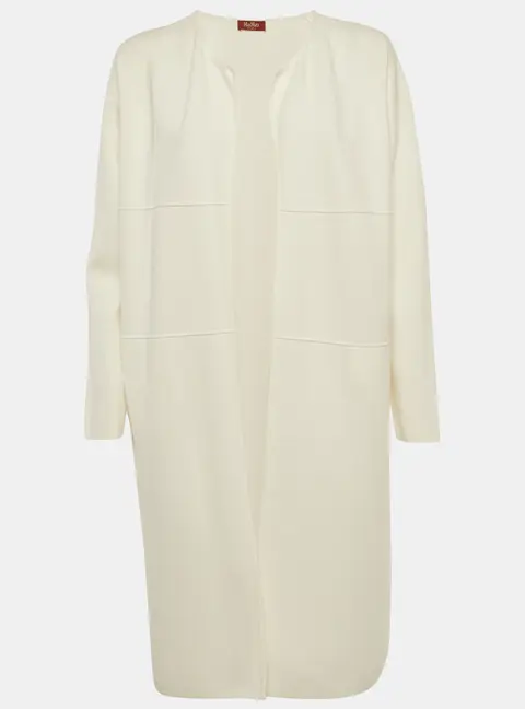 Max Mara Studio White Stretch Knit Open Front Long Cardigan S