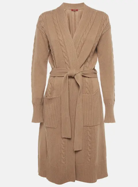 Max Mara Studio Cable Knit Wool Belted Cardigan M