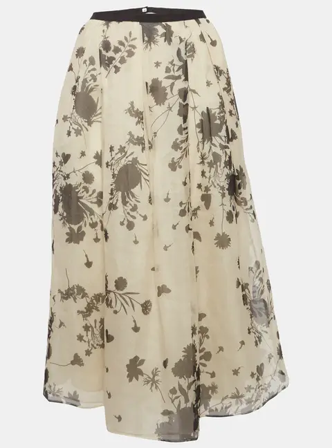 Max Mara Studio Grey Printed Organza Midi Skirt S