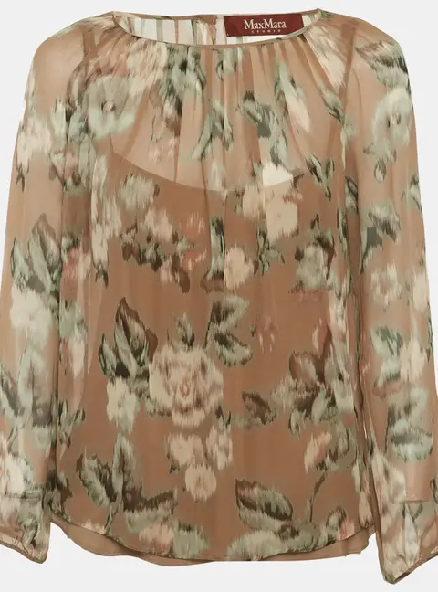 Max Mara Studio Multicolour Floral Print Chiffon Long Sleeve Blouse M