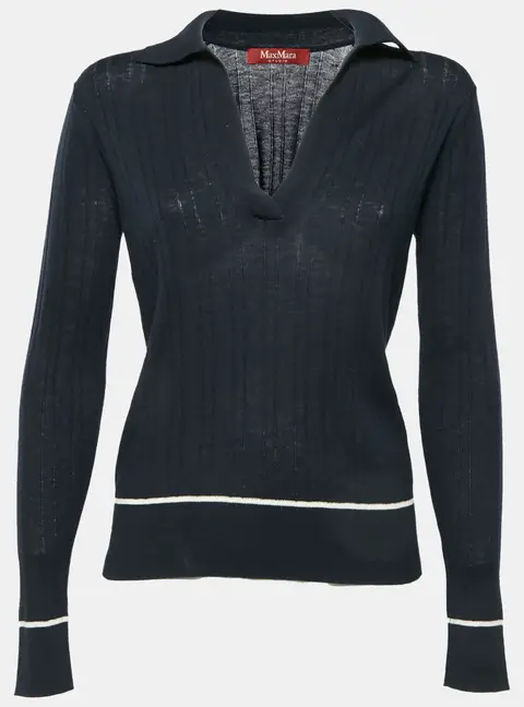 Max Mara Studio Navy Blue Wool Polo Sweater M