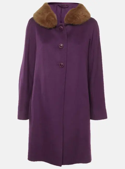 Max Mara Studio Purple Wool and Fur Detail Mid-Length Coat M