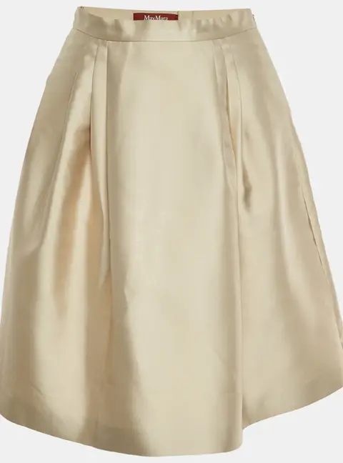 Max Mara Studio Beige Gabardine Pleated Flared Mini Skirt S