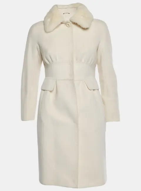 Max Mara Studio Ivory Mink Collar Felt Coat S