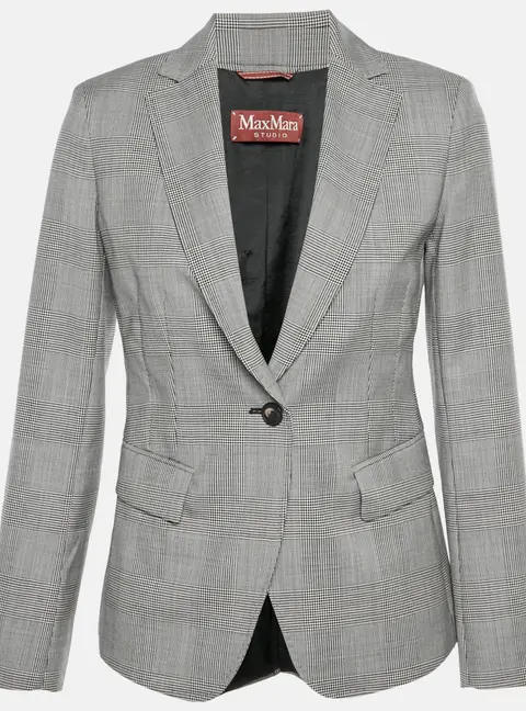 Max Mara Studio Black/White Houndstooth Wool Regular Fit Blazer S