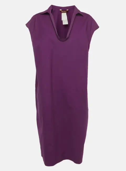 Max Mara Studio Purple Stretch Cotton Sleeveless Midi Dress XL